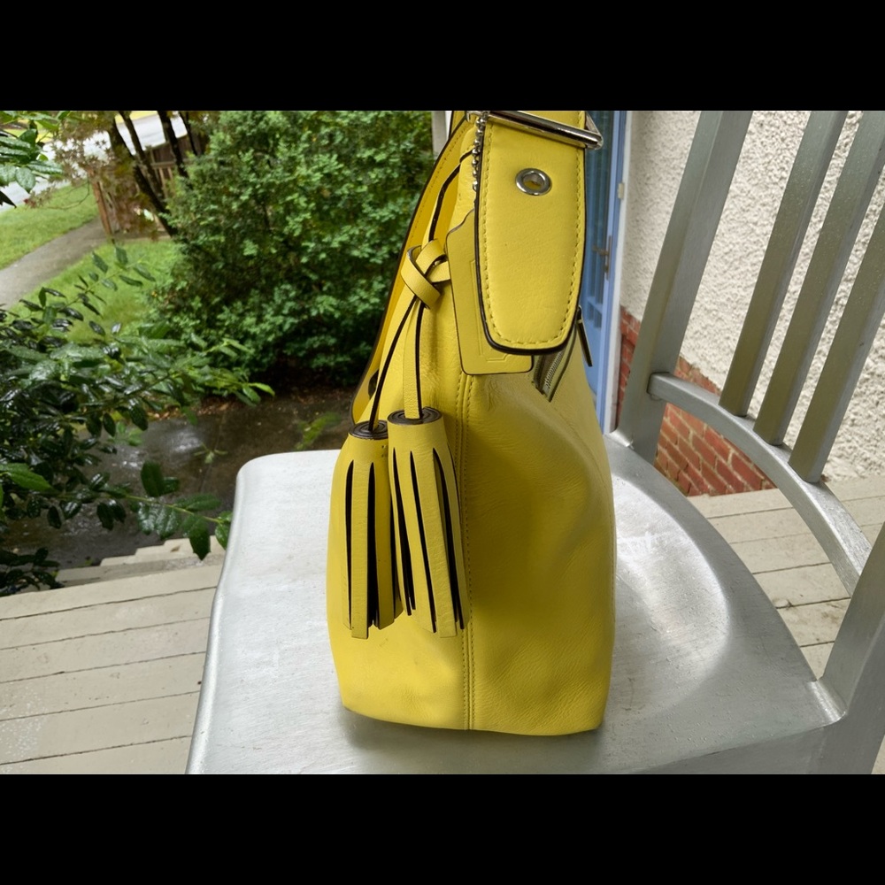 Coach yellow leather tassel hobo